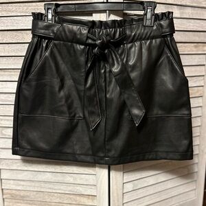 Ci Sono Black Leather-Style Mini Skirt with Belt